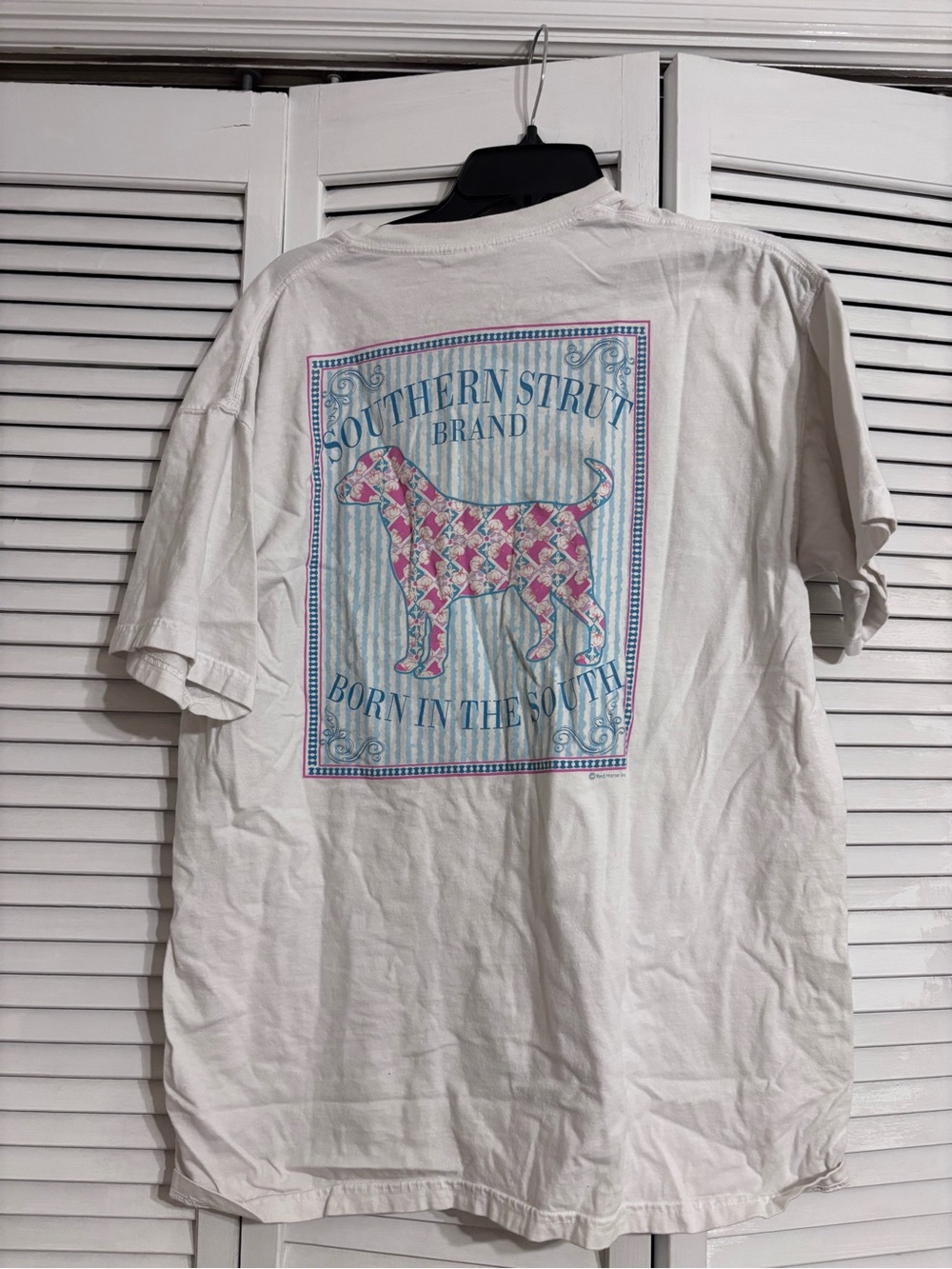 Comfort Colors White Tee with Pink & Blue Dog Graphic